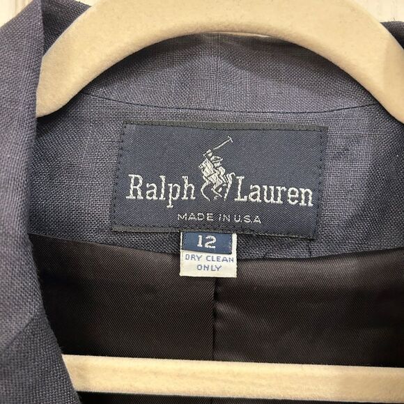 Vintage Ralph Lauren Blue Label Linen Cropped Blazer in Navy, Size M/L - Picture 9 of 10